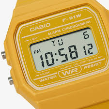 Casio F-91WC-9AEF Unisex Digital Resin Strap Watch - Mustard Yellow