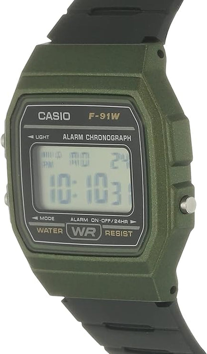Casio F-91WM-3AEF Unisex Digital Resin Strap Watch - Dark Green