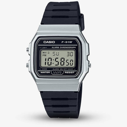 Casio F-91WM-7AEF Unisex Digital Resin Strap Watch - Silver