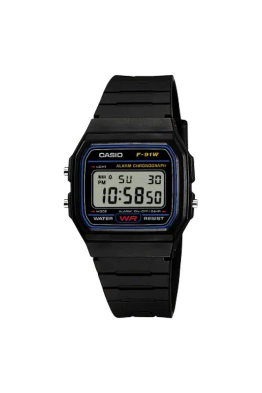 Casio F-91W-1XYL Unisex Digital Resin Strap Watch - Black