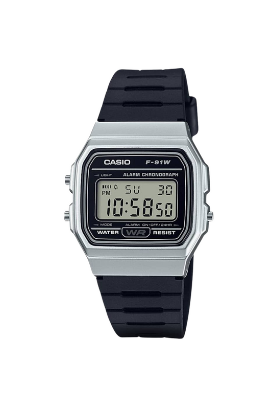 Casio F-91WM-7AEF Unisex Digital Resin Strap Watch - Silver