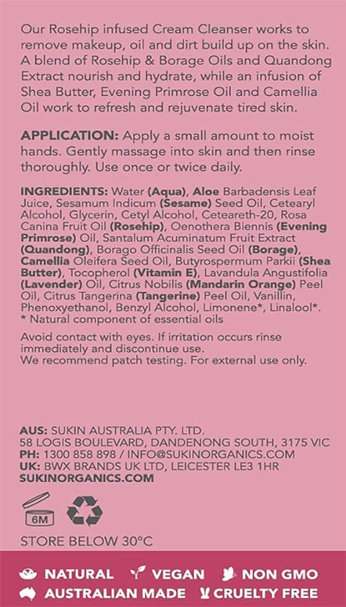 Sukin Natural Rosehip Nourishing Cream Cleanser - 125ml